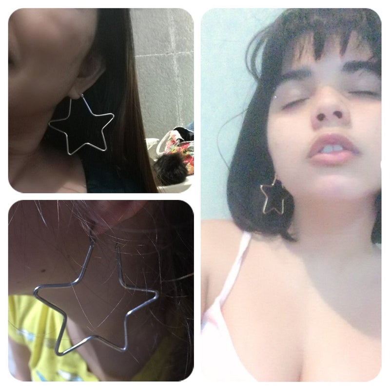 MengPa Hoop Earrings for Women Black Gold Plated Loops Drop Earring Fashion Jewelry (Star-Silver-56mm) G3333S - Image 4